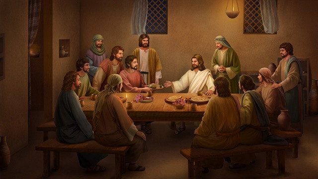Ο Κύριος Ιησούς και οι μαθητές του τρώνε μαζί